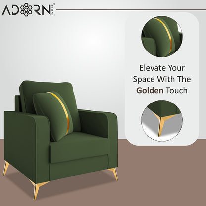 Adorn India Premium Chandler - 3 Years Warranty - 1 Seater Sofa Velvet Suede Fabric - Green