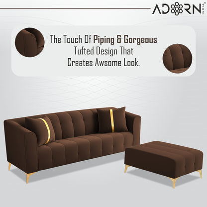 Adorn India Premium Mystic - 3 Years Warranty - L Shape 4 Seater Sofa Set Velvet Suede Fabric - Brown