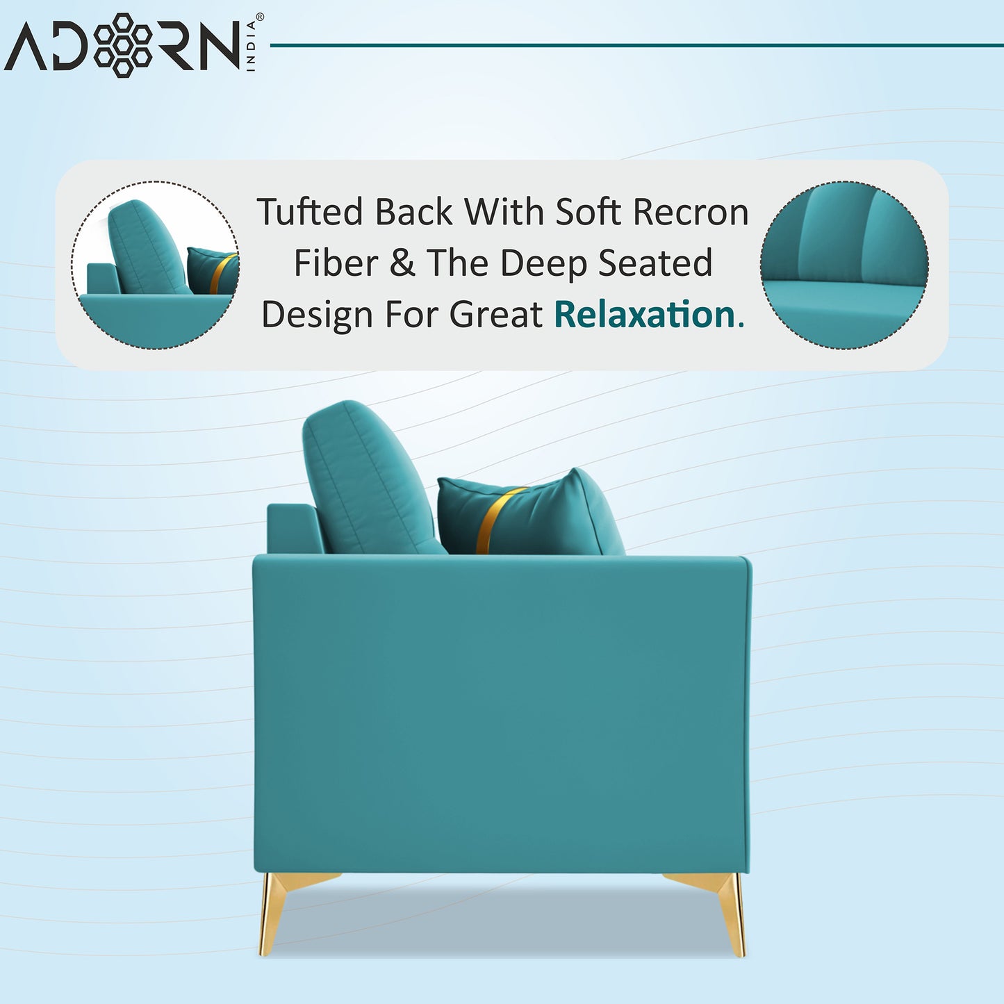 Adorn India Premium Maddox Tufted - 3 Years Warranty - 2 Seater Sofa Velvet Suede Fabric - Aqua Blue