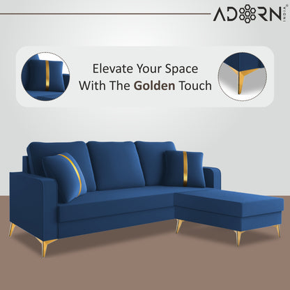 Adorn India Premium Chandler - 3 Years Warranty - L Shape 4 Seater Sofa Set Velvet Suede Fabric - Blue