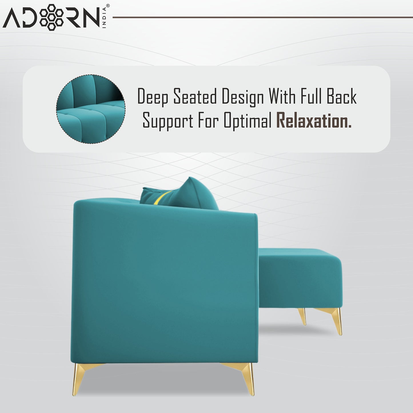 Adorn India Premium Mystic - 3 Years Warranty - L Shape 4 Seater Sofa Set Velvet Suede Fabric - Aqua Blue