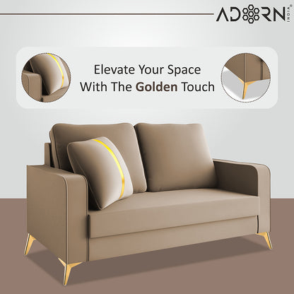 Adorn India Premium Chandler - 3 Years Warranty - 2 Seater Sofa Velvet Suede Fabric - Beige