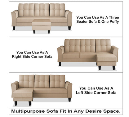 Adorn India Maddox Tufted L Shape 4 Seater Sofa Set (Beige) (3 Year Warranty)