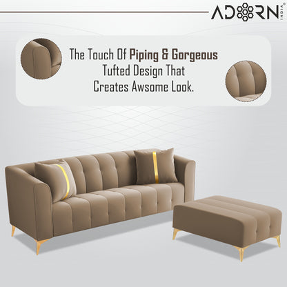 Adorn India Premium Mystic - 3 Years Warranty - L Shape 4 Seater Sofa Set Velvet Suede Fabric - Beige