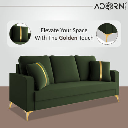 Adorn India Premium Chandler - 3 Years Warranty - 3+1+1 Sofa Set Velvet Suede Fabric - Green