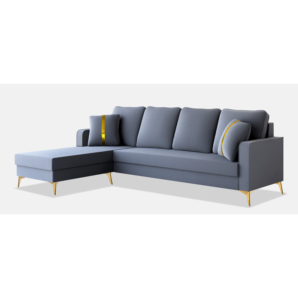 Adorn India Premium Chandler - 3 Years Warranty - L Shape 5 Seater Sofa Set -LHS- Velvet Suede Fabric - Grey