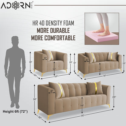 Adorn India Premium Mystic - 3 Years Warranty - 3+2+1 Sofa Set Velvet Suede Fabric - Beige