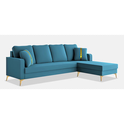 Adorn India Premium Chandler - 3 Years Warranty - L Shape 5 Seater Sofa Set -RHS-Velvet Suede Fabric - Aqua Blue