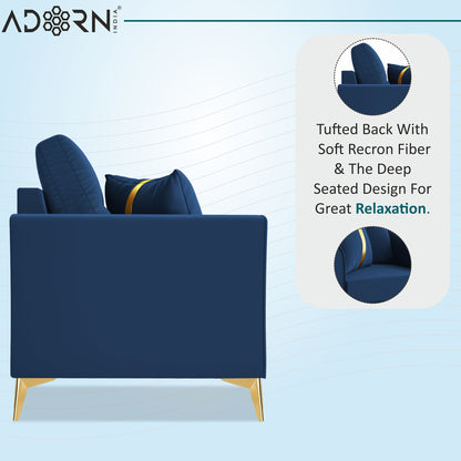 Adorn India Premium Maddox Tufted - 3 Years Warranty - 1 Seater Sofa Velvet Suede Fabric - Blue