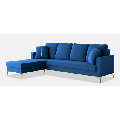 Adorn India Premium Chandler - 3 Years Warranty - L Shape 5 Seater Sofa Set -LHS- Velvet Suede Fabric - Blue