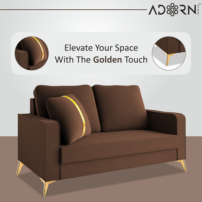 Adorn India Premium Chandler - 3 Years Warranty - 2 Seater Sofa Velvet Suede Fabric - Brown