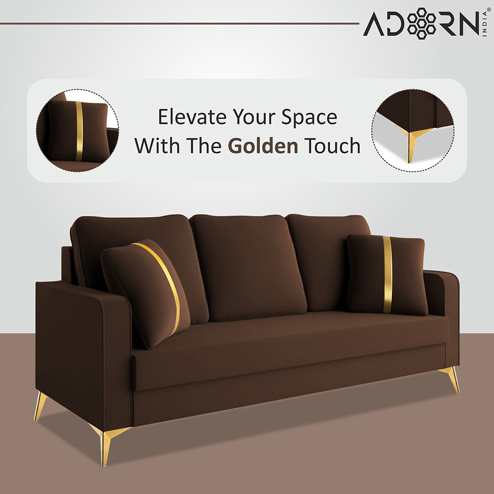 Adorn India Premium Chandler - 3 Years Warranty - 3+1+1 Sofa Set Velvet Suede Fabric - Brown