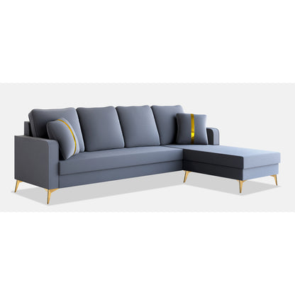 Adorn India Premium Chandler - 3 Years Warranty - L Shape 5 Seater Sofa Set -RHS- Velvet Suede Fabric - Grey