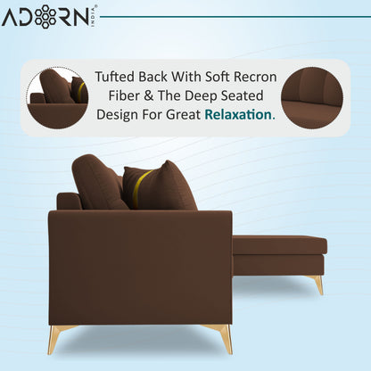 Adorn India Premium Maddox Tufted- 3 Years Warranty - L Shape 5 Seater Sofa Set -RHS-Velvet Suede Fabric - Brown