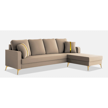 Adorn India Premium Chandler - 3 Years Warranty - L Shape 5 Seater Sofa Set -RHS- Velvet Suede Fabric - Beige