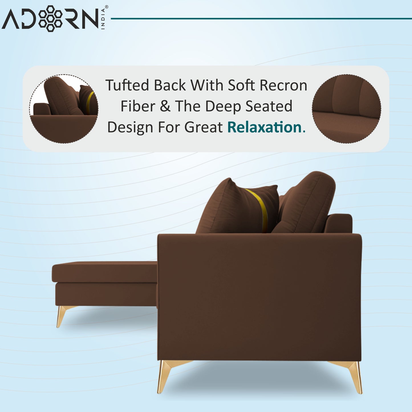 Adorn India Premium Maddox Tufted- 3 Years Warranty - L Shape 5 Seater Sofa Set -LHS-Velvet Suede Fabric - Brown