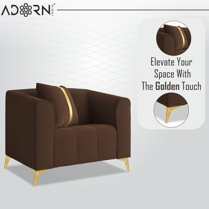 Adorn India Premium Mystic - 3 Years Warranty - 1 Seater Sofa Velvet Suede Fabric - Brown