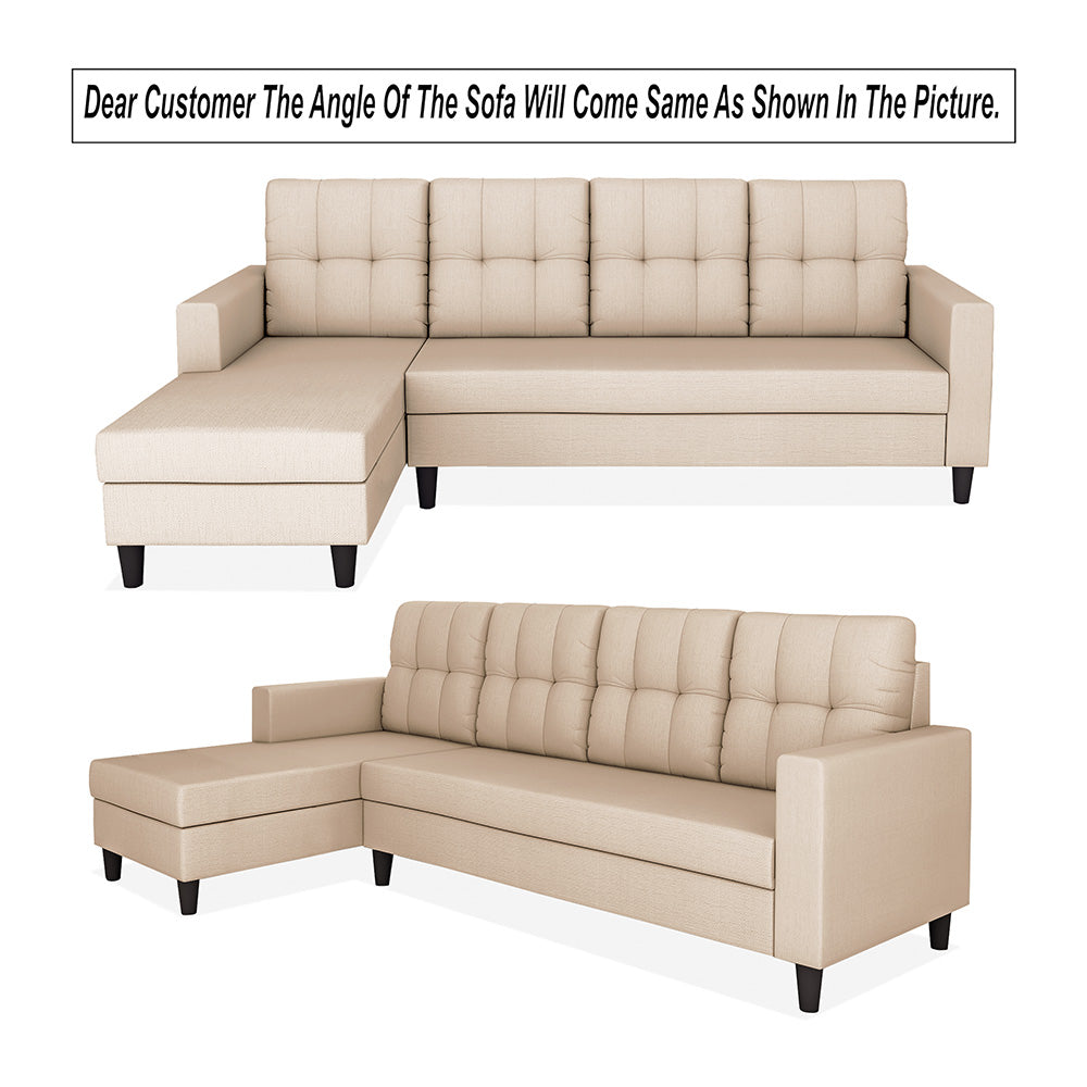 Adorn India Darcy L Shape 6 Seater Sofa Set (LHS) (Beige)