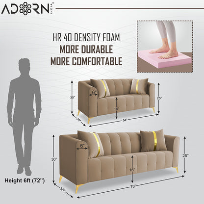 Adorn India Premium Mystic - 3 Years Warranty - 3+2 Sofa Set Velvet Suede Fabric - Beige