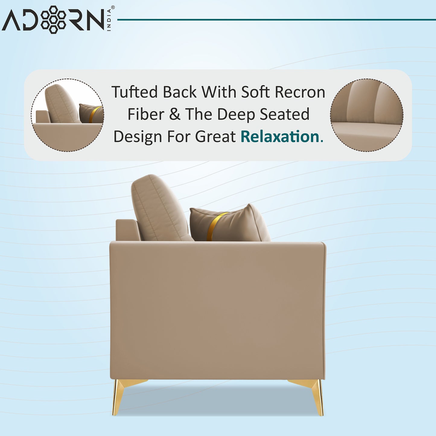 Adorn India Premium Maddox Tufted - 3 Years Warranty - 2 Seater Sofa Velvet Suede Fabric - Beige