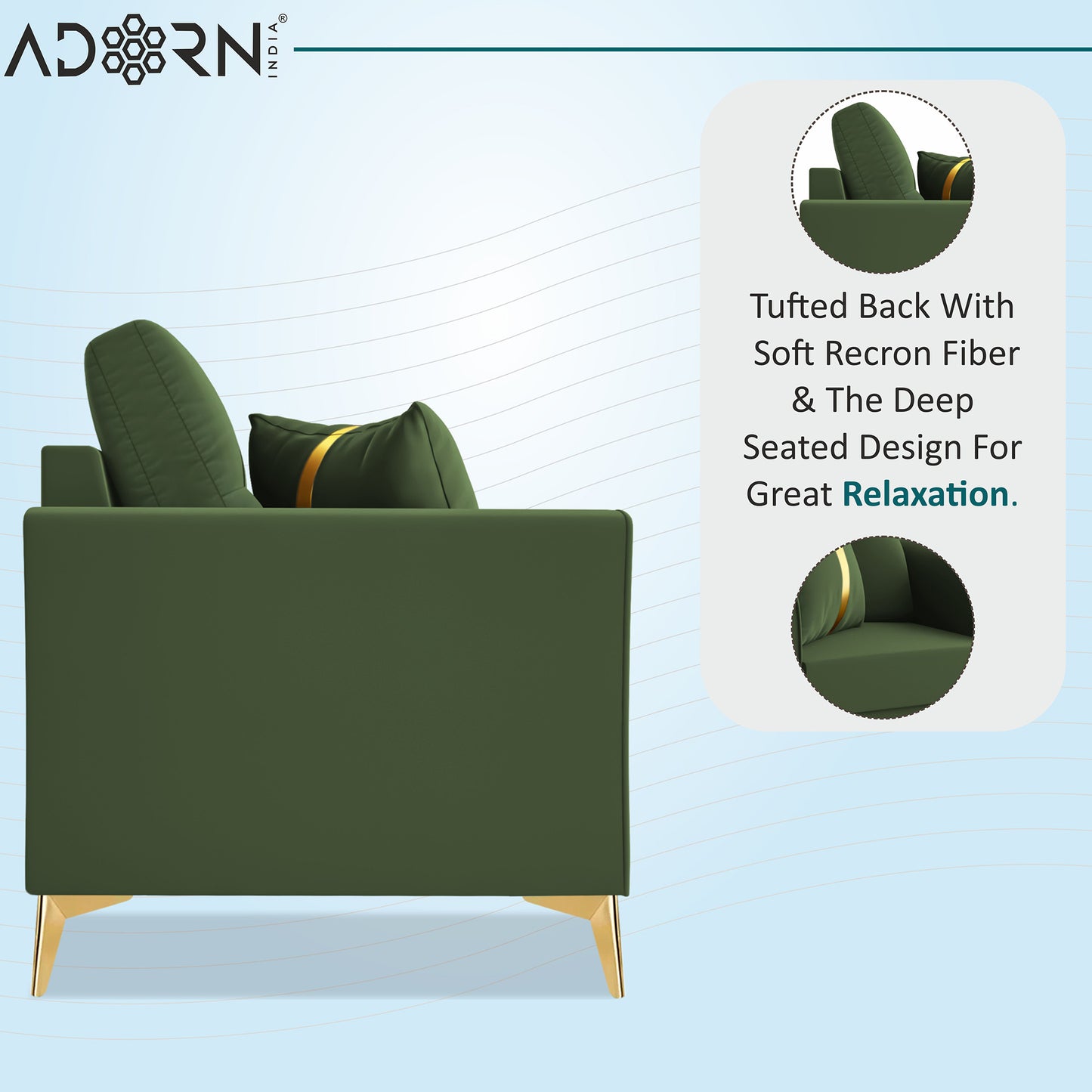 Adorn India Premium Maddox Tufted - 3 Years Warranty - 1 Seater Sofa Velvet Suede Fabric - Green