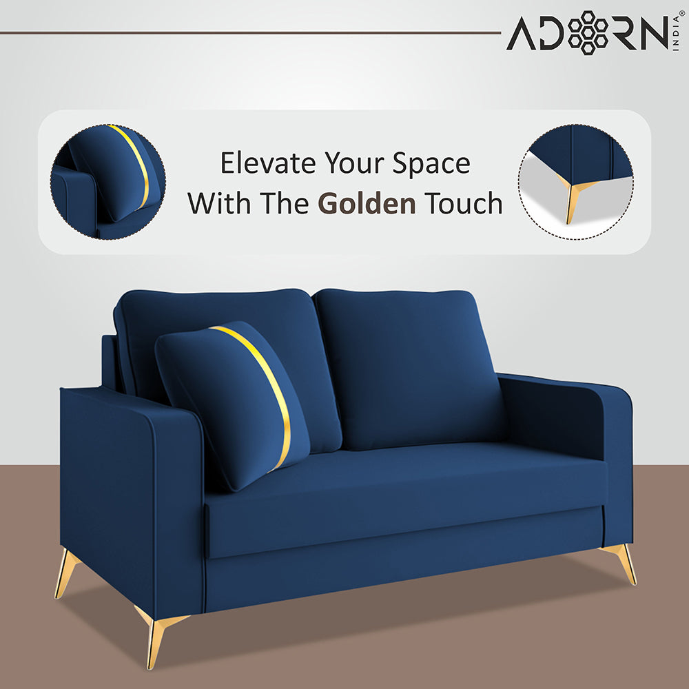 Adorn India Premium Chandler - 3 Years Warranty - 2 Seater Sofa Velvet Suede Fabric - Blue