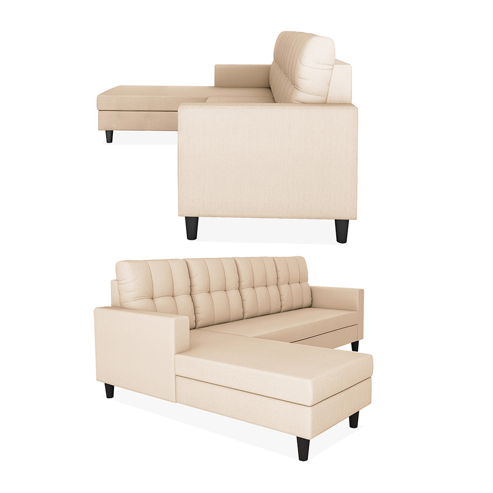 Adorn India Darcy L Shape 8 Seater Sofa Set with Center Table and 2 Ottoman Puffy (LHS) (Beige)