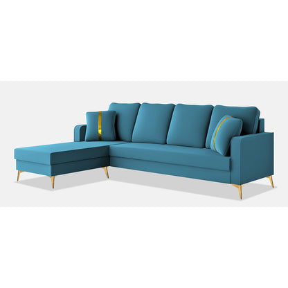 Adorn India Premium Chandler - 3 Years Warranty - L Shape 5 Seater Sofa Set -LHS-Velvet Suede Fabric - Aqua Blue