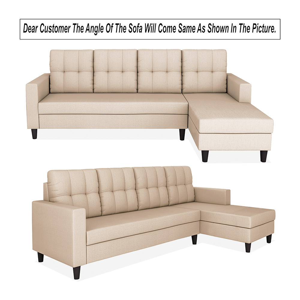 Adorn India Darcy L Shape 6 Seater Sofa Set (RHS) (Beige) (3 Year Warranty)