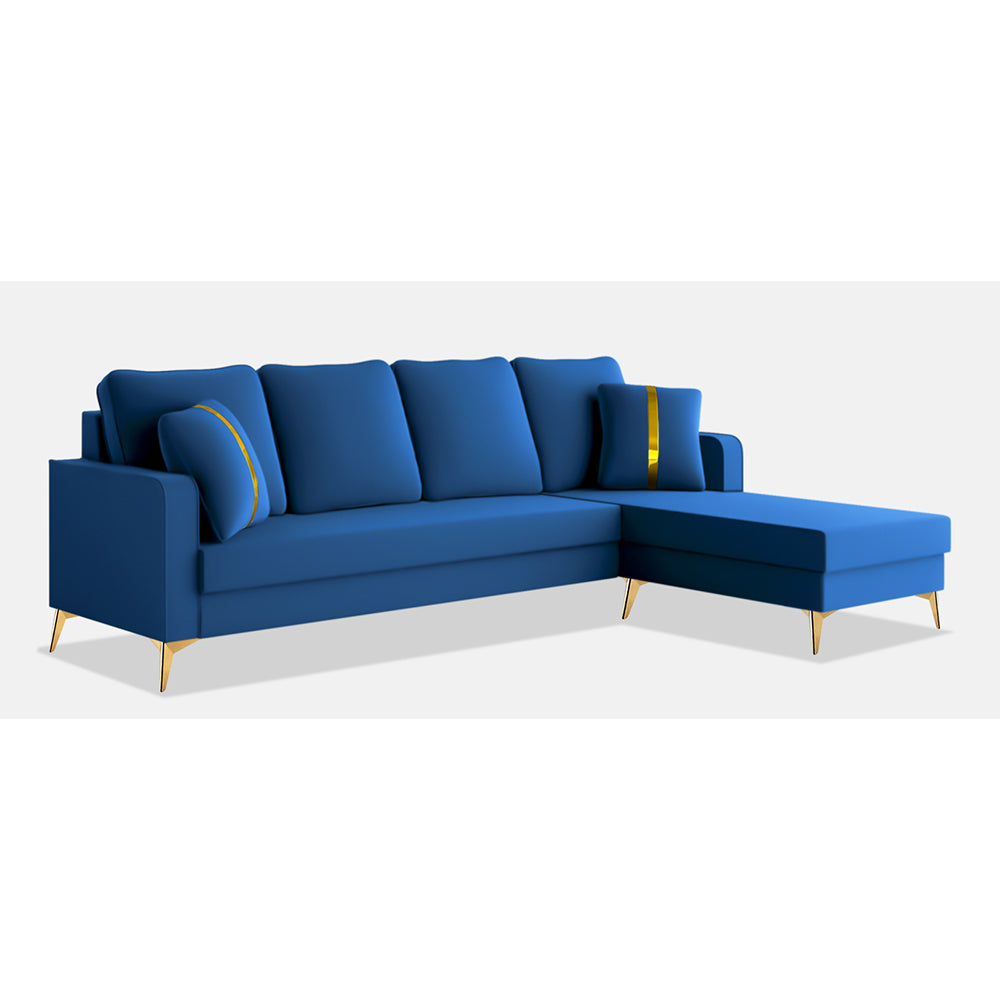 Adorn India Premium Chandler - 3 Years Warranty - L Shape 5 Seater Sofa Set -RHS- Velvet Suede Fabric - Blue