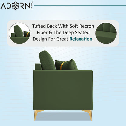 Adorn India Premium Maddox Tufted - 3 Years Warranty - 3+1+1 Sofa Set Velvet Suede Fabric - Green