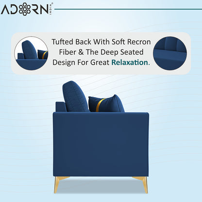 Adorn India Premium Maddox Tufted - 3 Years Warranty - 3+2 Sofa Set Velvet Suede Fabric - Blue