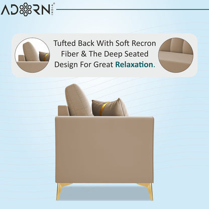 Adorn India Premium Maddox Tufted - 3 Years Warranty - 3 Seater Sofa Velvet Suede Fabric - Beige