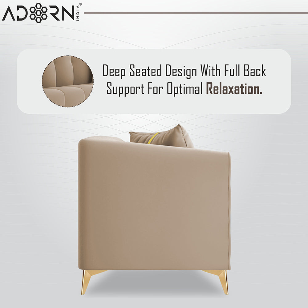 Adorn India Premium Mystic - 3 Years Warranty - 3+2+1 Sofa Set Velvet Suede Fabric - Beige