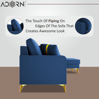 Adorn India Premium Chandler - 3 Years Warranty - L Shape 4 Seater Sofa Set Velvet Suede Fabric - Blue