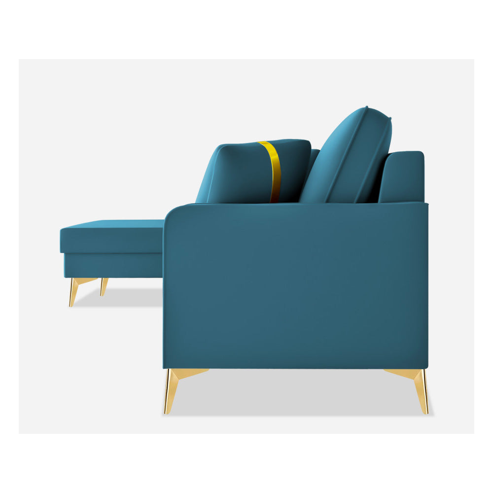 Adorn India Premium Chandler - 3 Years Warranty - L Shape 5 Seater Sofa Set -LHS-Velvet Suede Fabric - Aqua Blue