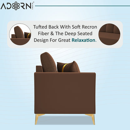 Adorn India Premium Maddox Tufted - 3 Years Warranty - 3+2+1 Sofa Set Velvet Suede Fabric - Brown