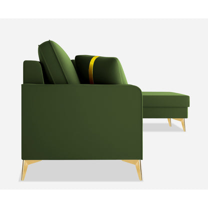 Adorn India Premium Chandler - 3 Years Warranty - L Shape 5 Seater Sofa Set -RHS- Velvet Suede Fabric - Green