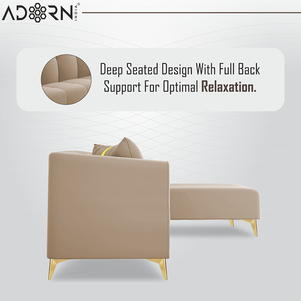 Adorn India Premium Mystic - 3 Years Warranty - L Shape 5 Seater Sofa Set Velvet Suede Fabric - Beige