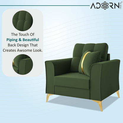 Adorn India Premium Maddox Tufted - 3 Years Warranty - 1 Seater Sofa Velvet Suede Fabric - Green