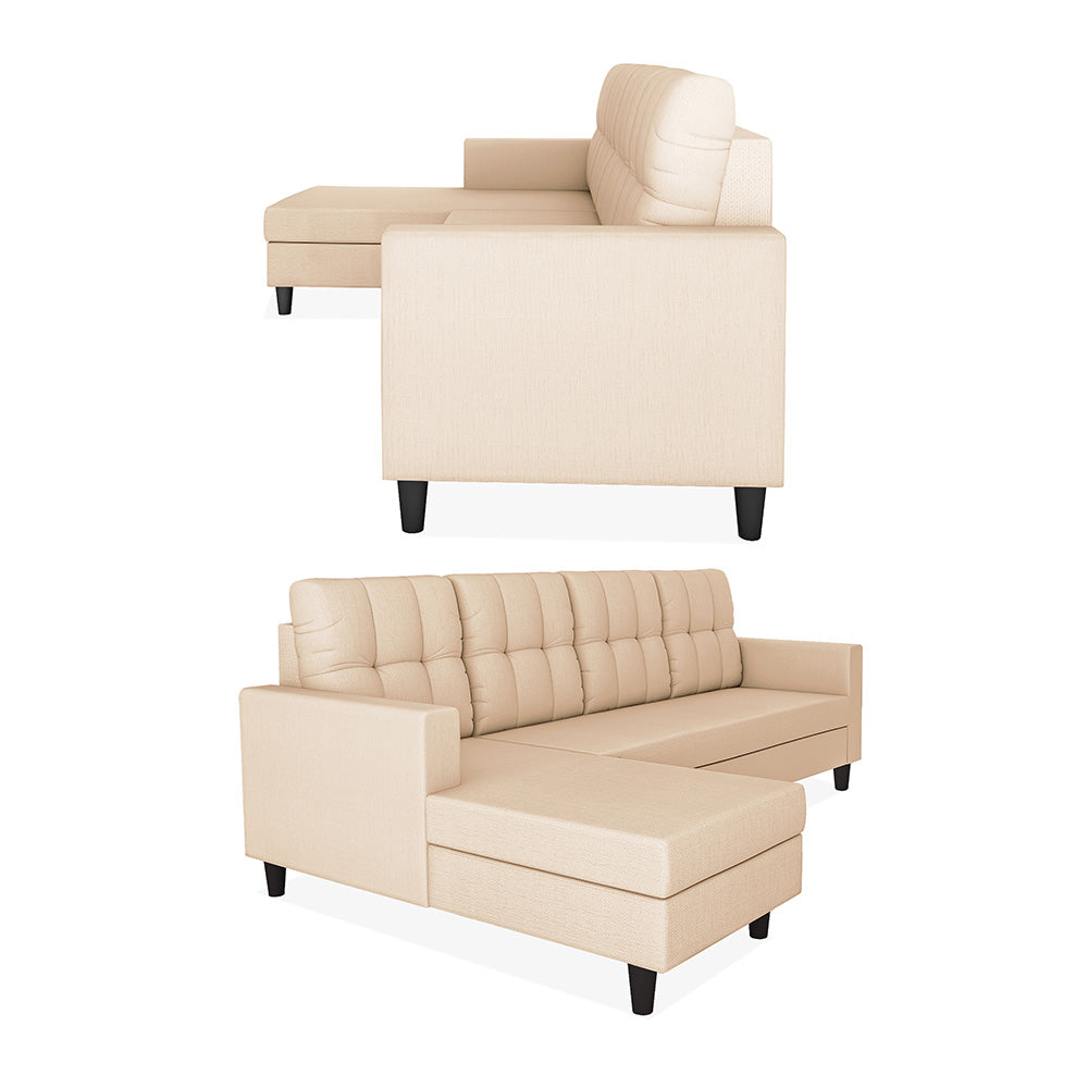 Adorn India Darcy L Shape 6 Seater Sofa Set (LHS) (Beige)