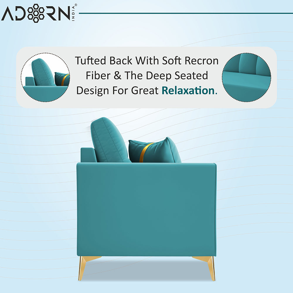 Adorn India Premium Maddox Tufted - 3 Years Warranty - 3+2 Sofa Set Velvet Suede Fabric - Aqua Blue