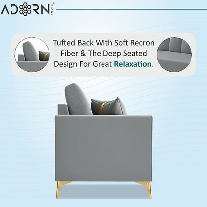 Adorn India Premium Maddox Tufted - 3 Years Warranty - 3+1+1 Sofa Set Velvet Suede Fabric - Grey