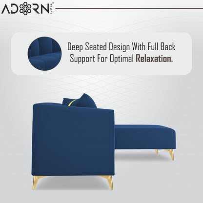 Adorn India Premium Mystic - 3 Years Warranty - L Shape 5 Seater Sofa Set Velvet Suede Fabric - Blue