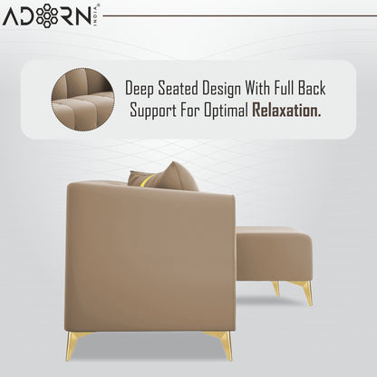 Adorn India Premium Mystic - 3 Years Warranty - L Shape 4 Seater Sofa Set Velvet Suede Fabric - Beige