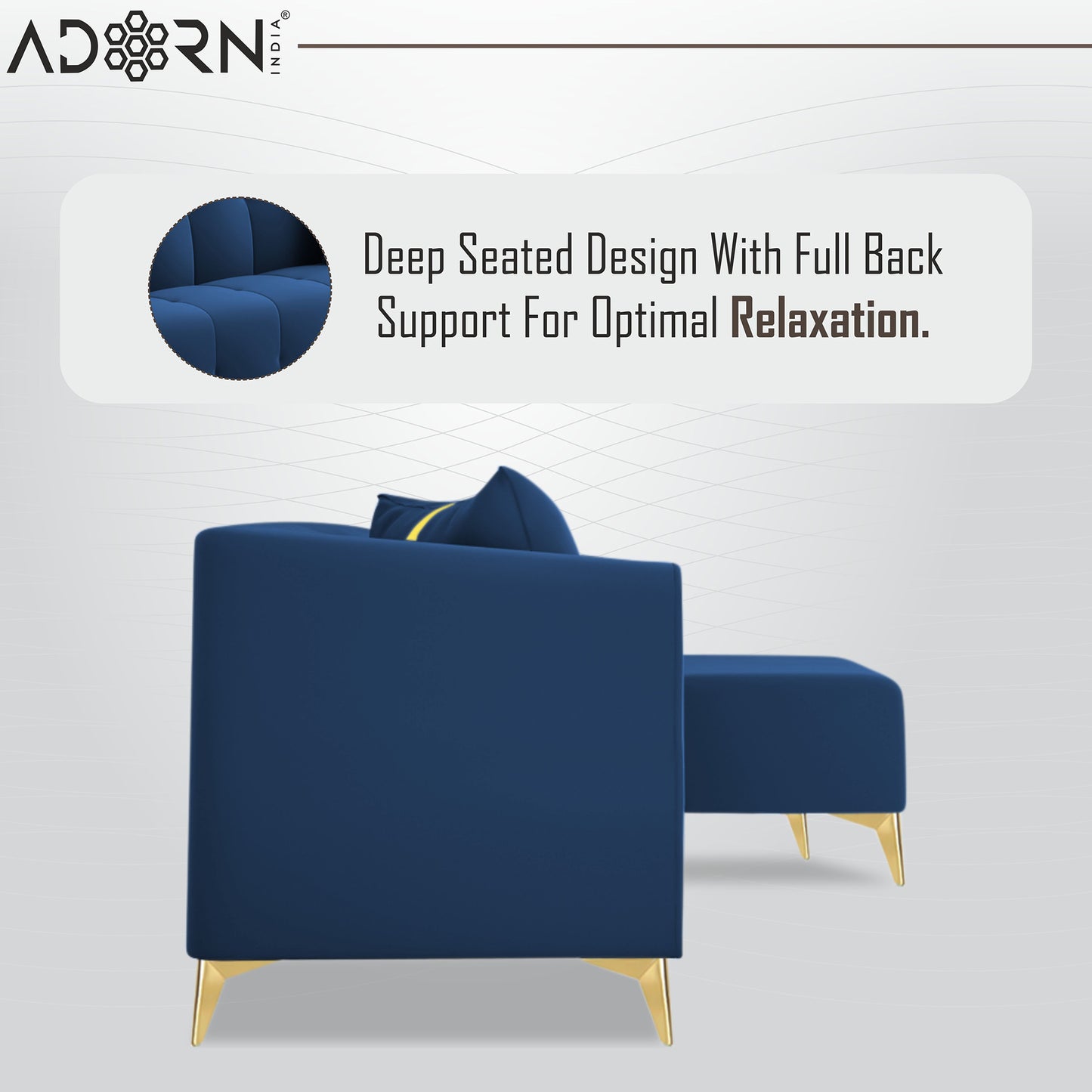 Adorn India Premium Mystic - 3 Years Warranty - L Shape 4 Seater Sofa Set Velvet Suede Fabric - Blue