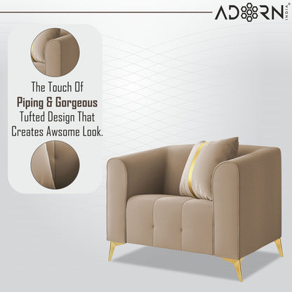 Adorn India Premium Mystic - 3 Years Warranty - 1 Seater Sofa Velvet Suede Fabric - Beige