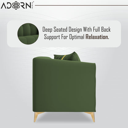 Adorn India Premium Mystic - 3 Years Warranty - 3+2 Sofa Set Velvet Suede Fabric - Green