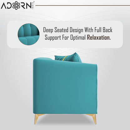 Adorn India Premium Mystic - 3 Years Warranty - 3+2+1 Sofa Set Velvet Suede Fabric - Aqua Blue