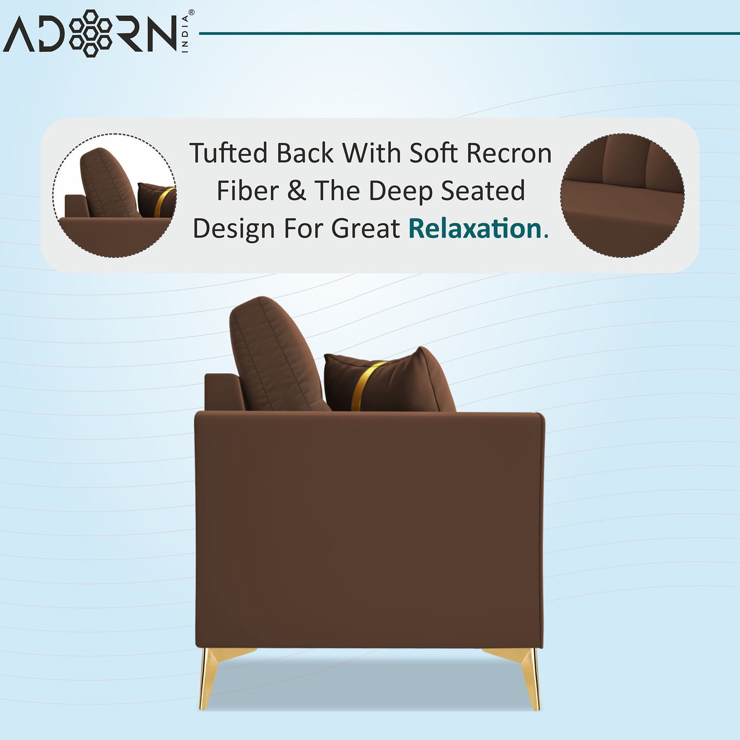 Adorn India Premium Maddox Tufted - 3 Years Warranty - 3 Seater Sofa Velvet Suede Fabric - Brown